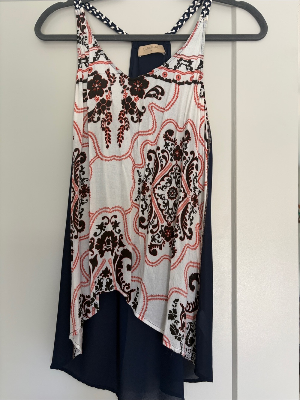 Sleeveless Printed Overlay Tunic with Navy Back